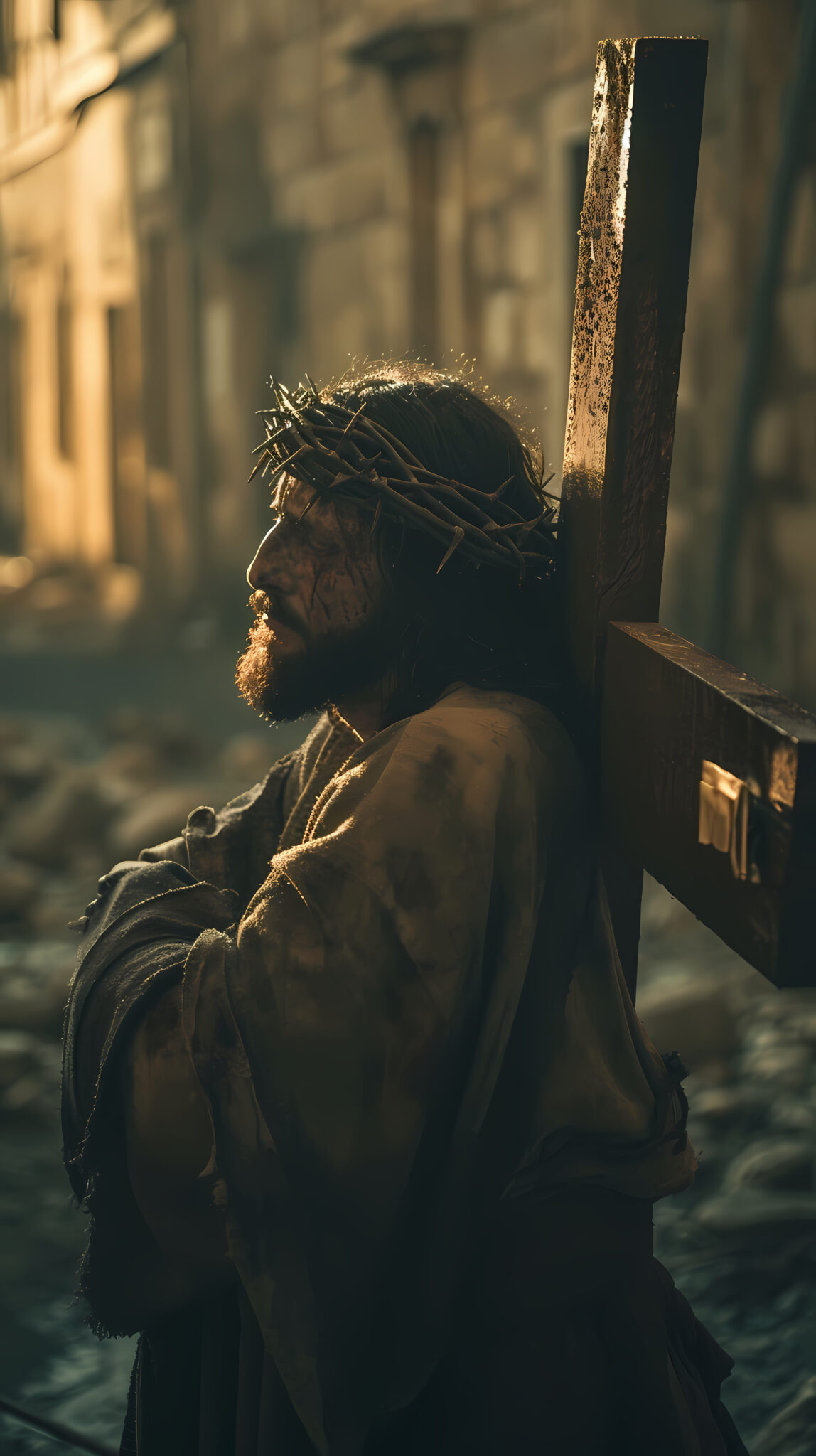 vista lateral jesus usando retrato de coroa de espinhos
